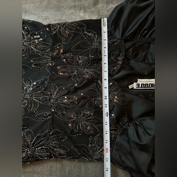 Rotate Birger Christensen Sequin Embellished Puff sleeve Black mini 10 US - Picture 9 of 14